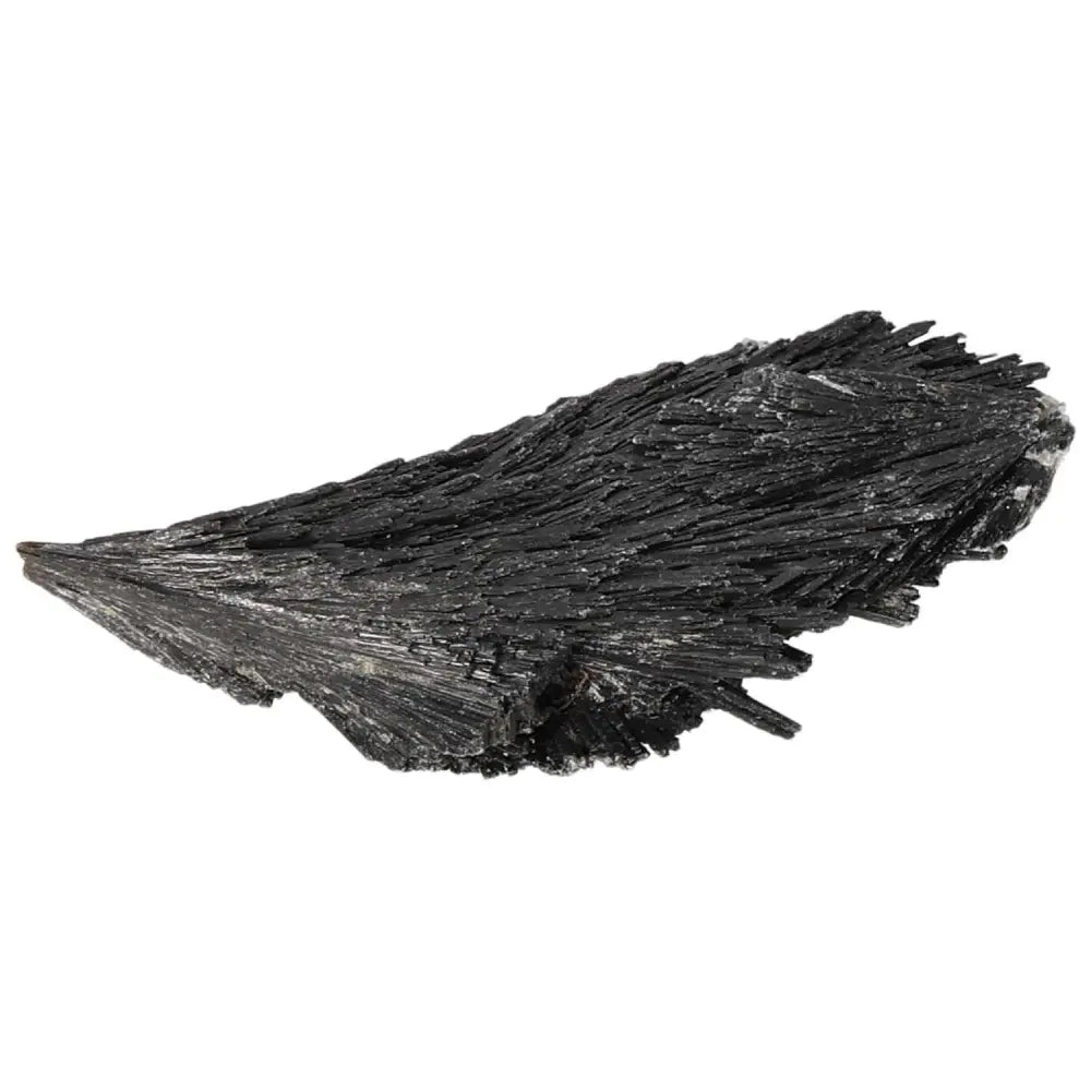Black Kyanite crystal, known for introspection and meditation, from Sylvia Crystals. A luxurious and conscious living gemstone offering.