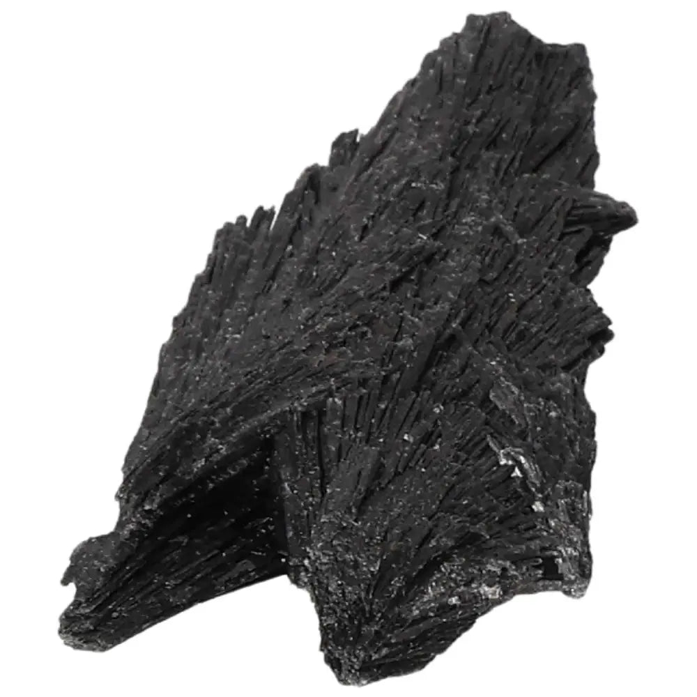 Black Kyanite crystal from Sylvia Crystals, known for energy and clarity, ideal for meditation and conflict resolution.