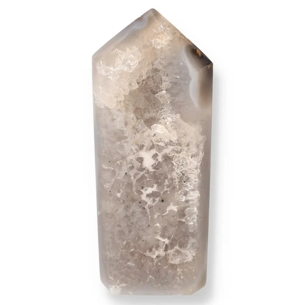 Polished Agate Geoded Point showcasing intricate crystal formations, perfect for enhancing decor or crystal collections.