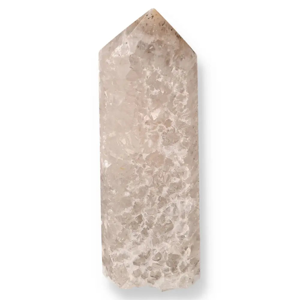 Agate Geoded Point crystal showcasing natural textures, symbolizing tranquility and emotional balance, against a white background.