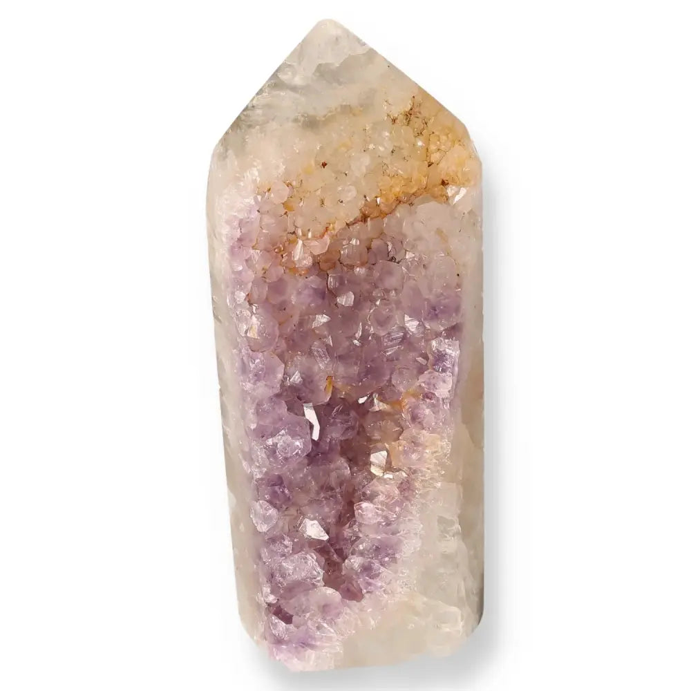 Stunning agate geode point crystal with purple hues, showcasing natural beauty and unique earth formations, ideal for tranquility and balance.