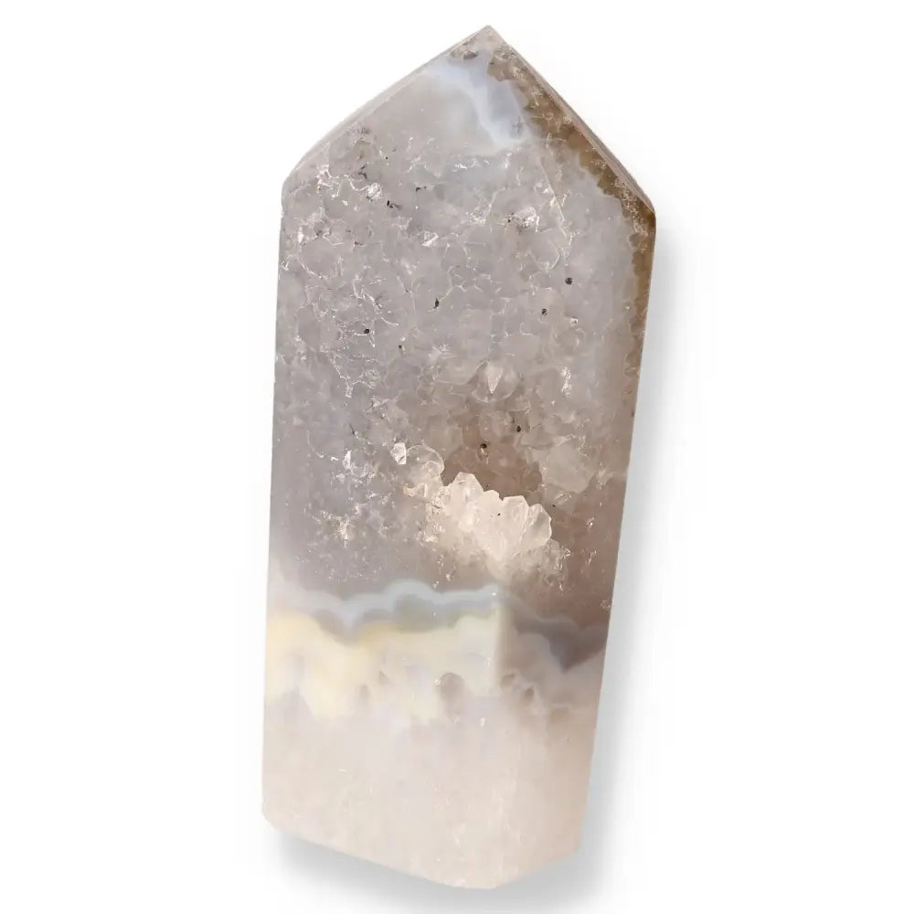 Premium Agate Geoded Point featuring natural crystal formations, ideal for collectors and holistic wellness enthusiasts.