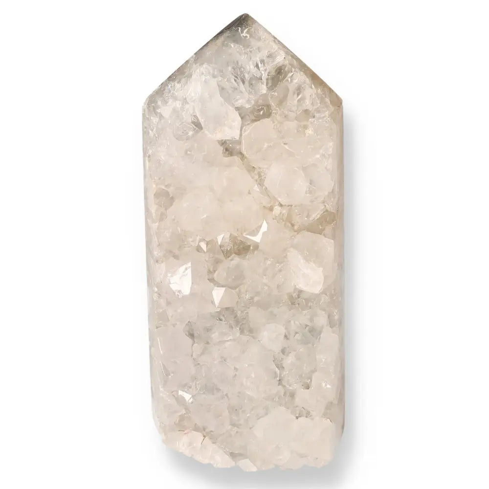 Clear quartz geode point crystal for energy alignment and spiritual enhancement.