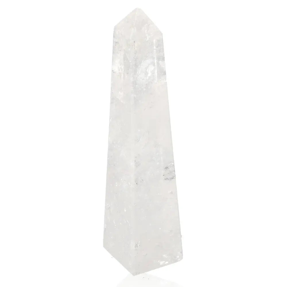 Lemurian Quartz Obelisk with serene clarity, showcasing mystical striations and polished beauty, perfect for metaphysical exploration.