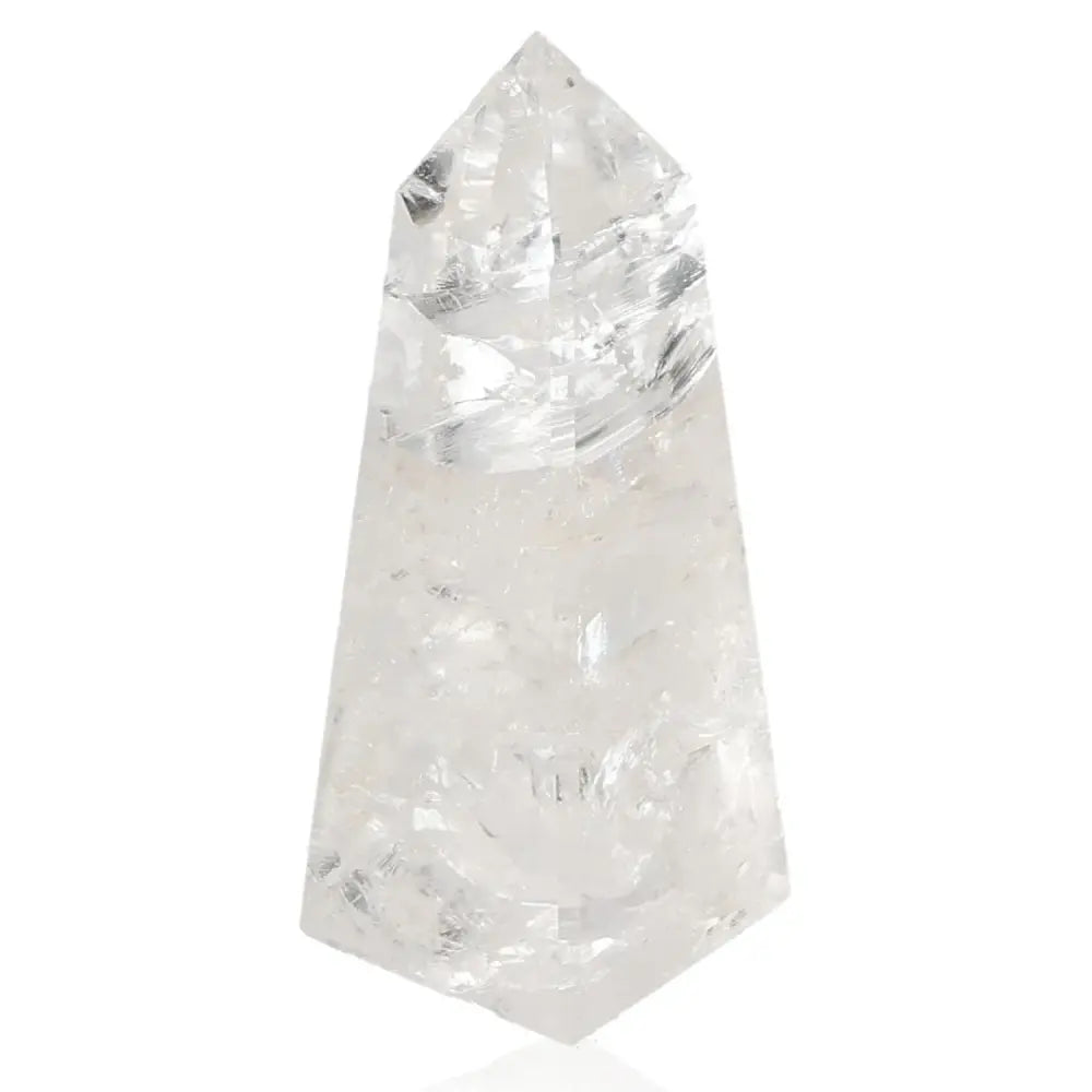 Lemurian Quartz Obelisk with clear striations, a premium piece from Sylvia Crystals, ideal for spiritual growth and ancient wisdom.