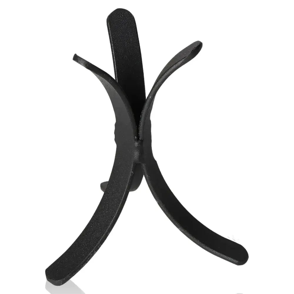 Black metal stand for supporting and displaying decorative stones or small objects