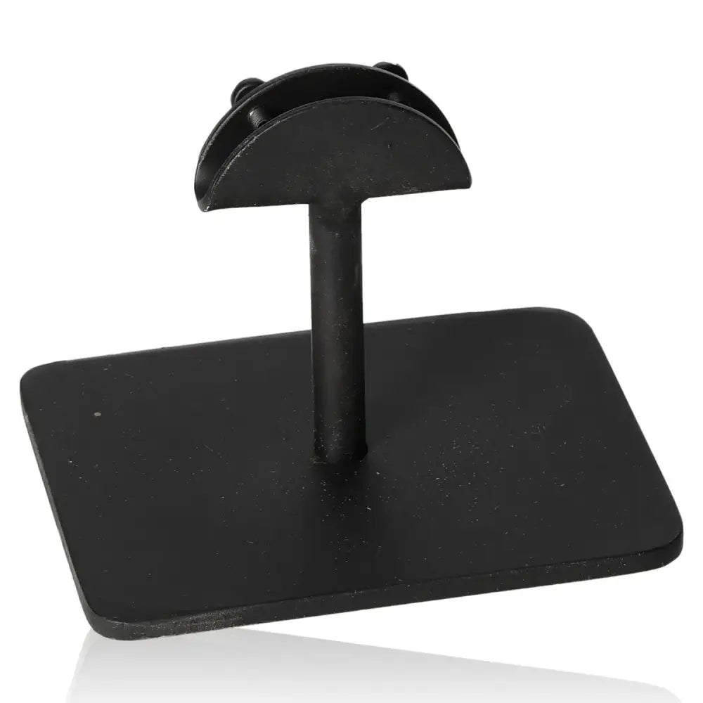 Black base stand for supporting stones, featuring a sturdy rectangular platform and vertical support, ideal for display purposes.