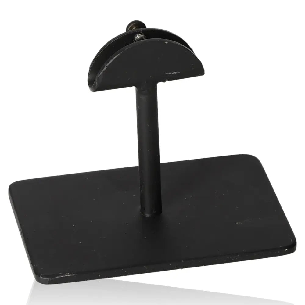 Durable black metal base for displaying stones, ideal for showcasing in retail or home settings.