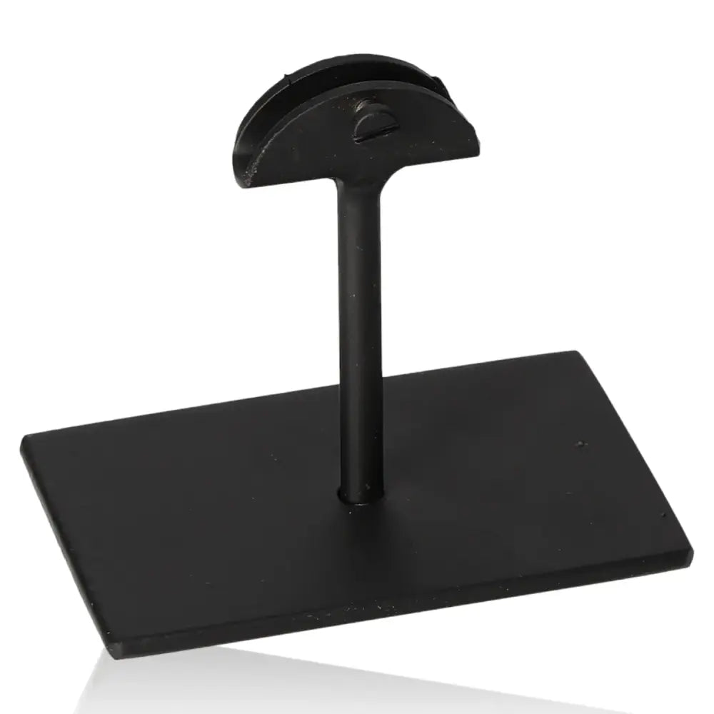 Black metal display stand designed to support and showcase decorative or precious stones.