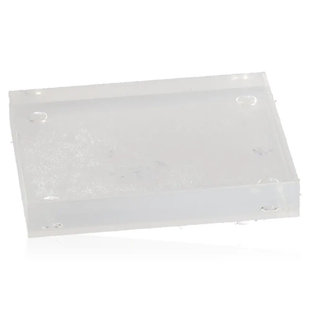 Clear rectangular acrylic base for displaying stones or small objects, minimalist design.