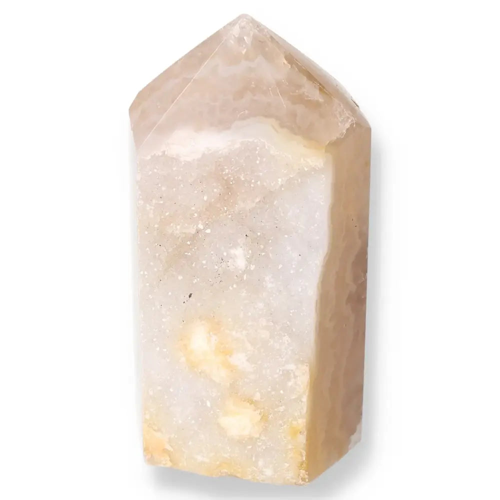 Agate Geoded Point with natural crystal formations, showcasing tranquil elegance and serene energy for harmony and well-being.