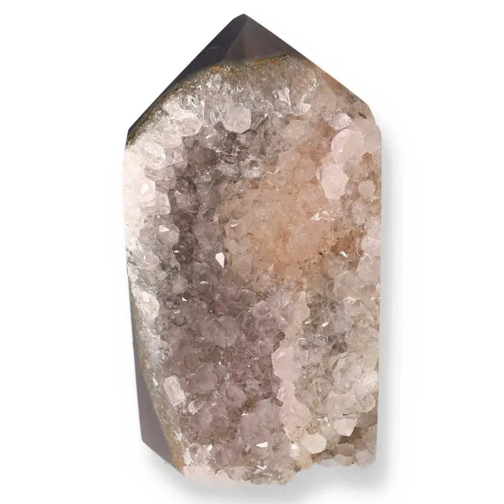 Polished Agate Geoded Point with unique banding and textured surface, showcasing natural crystal formations and calming hues.