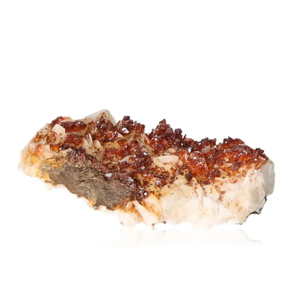 Vibrant red-orange Vanadinite crystal with unique formations, perfect for collectors and enhancing focus and creativity.