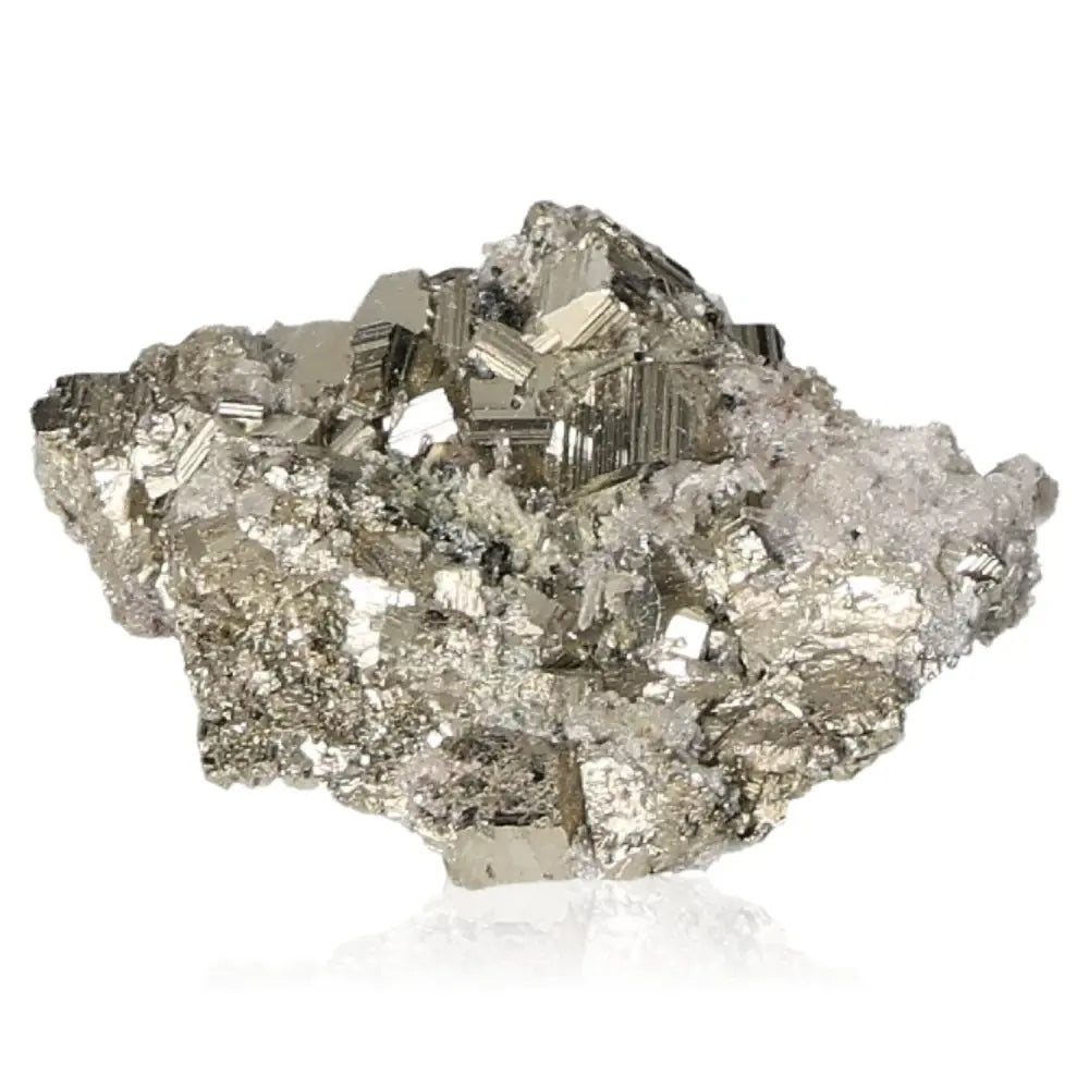 Radiant pyrite mineral with golden hue and metallic luster, known as Fool's Gold, symbolizing abundance and prosperity.