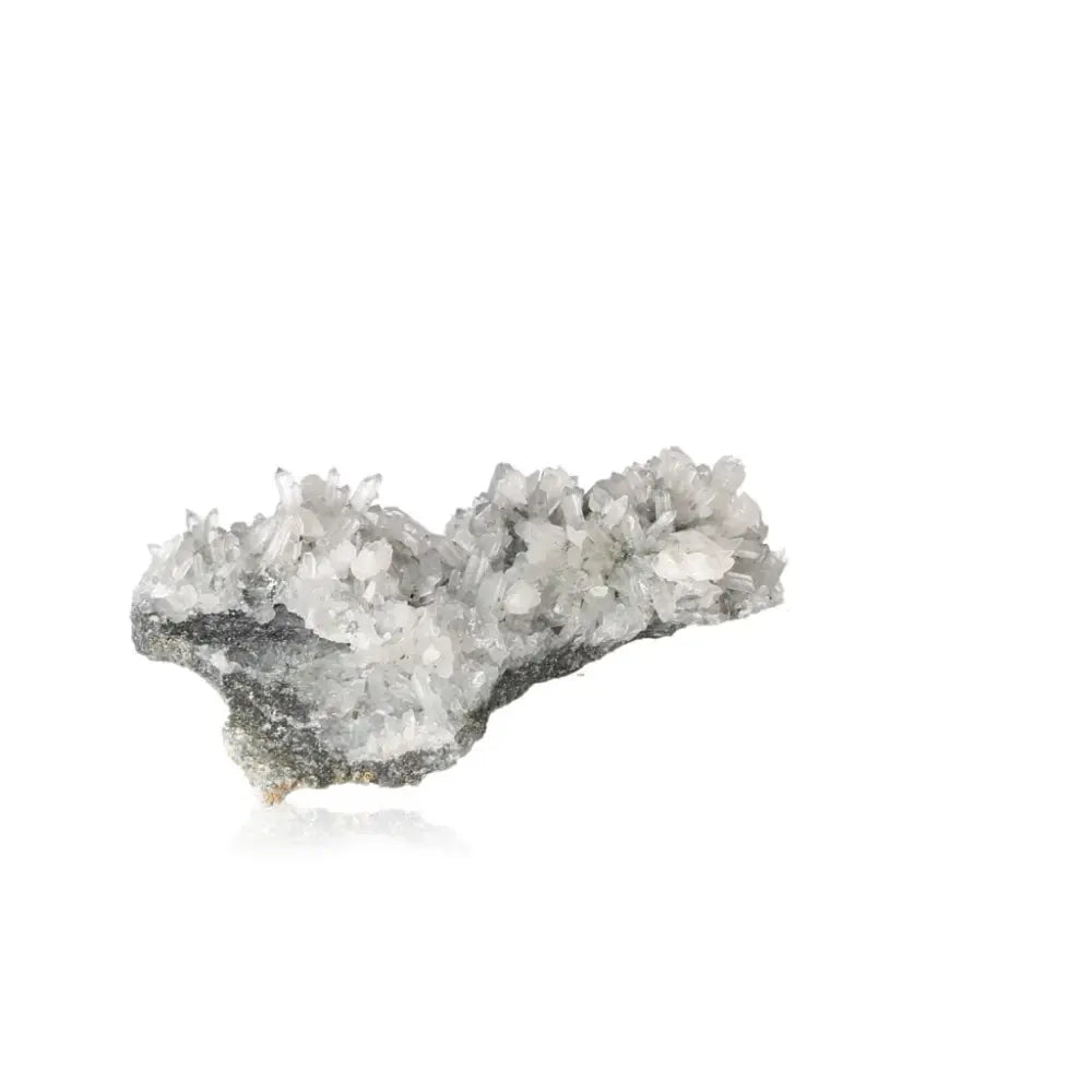 Quartz crystal cluster showcasing clarity and brilliance, perfect for energy enhancement, concentration, and creating a harmonious atmosphere.