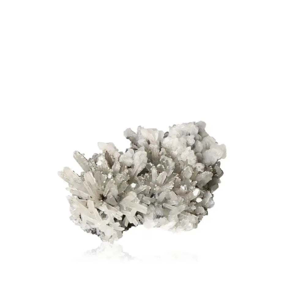 Quartz cluster with Calcite, Chlorite, Sphalerite, and Galena from Sylvia Crystals on white background
