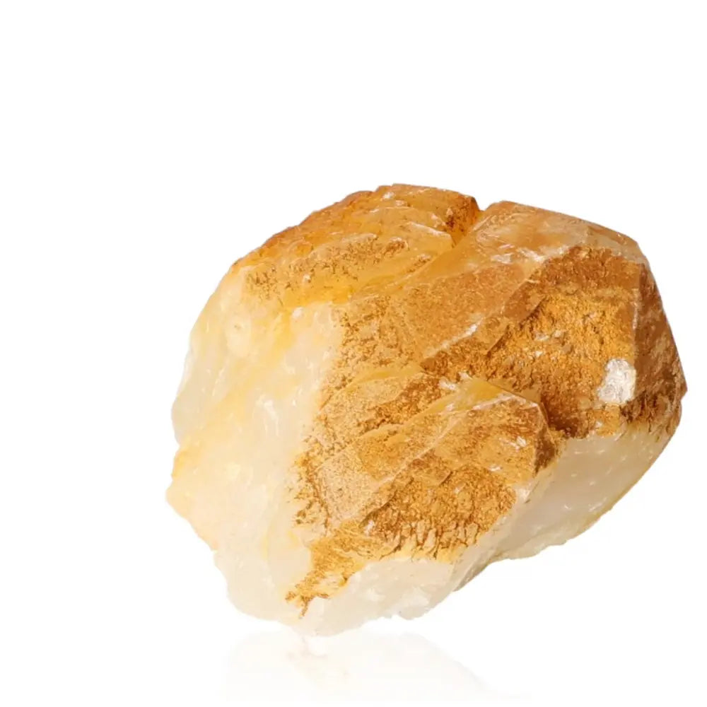 Lemonite stone with iron oxidation, showcasing its earthy tones and textured surface, symbolizing energy and material abundance.