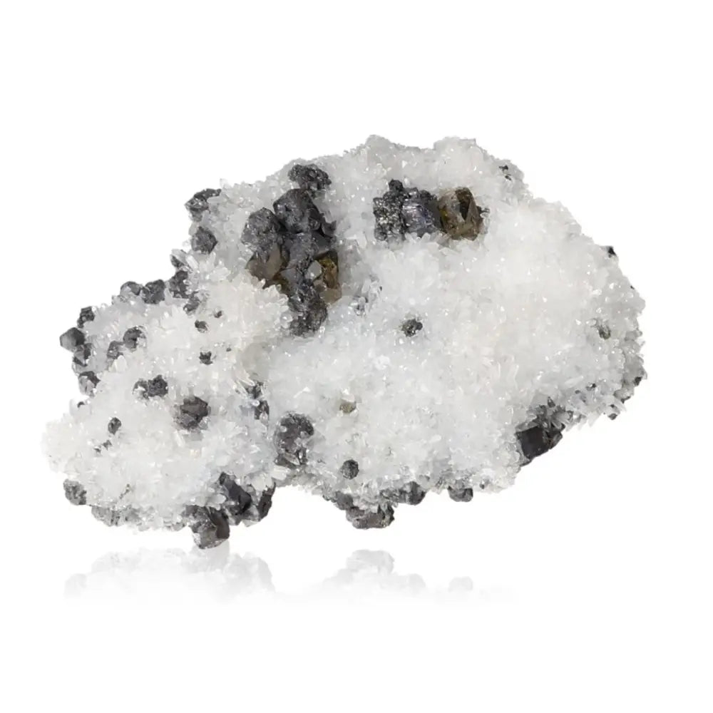 Quartz with Galena and Chalcopyrite crystal, a decorative gemstone enhancing spiritual journeys with tranquility and enlightenment.