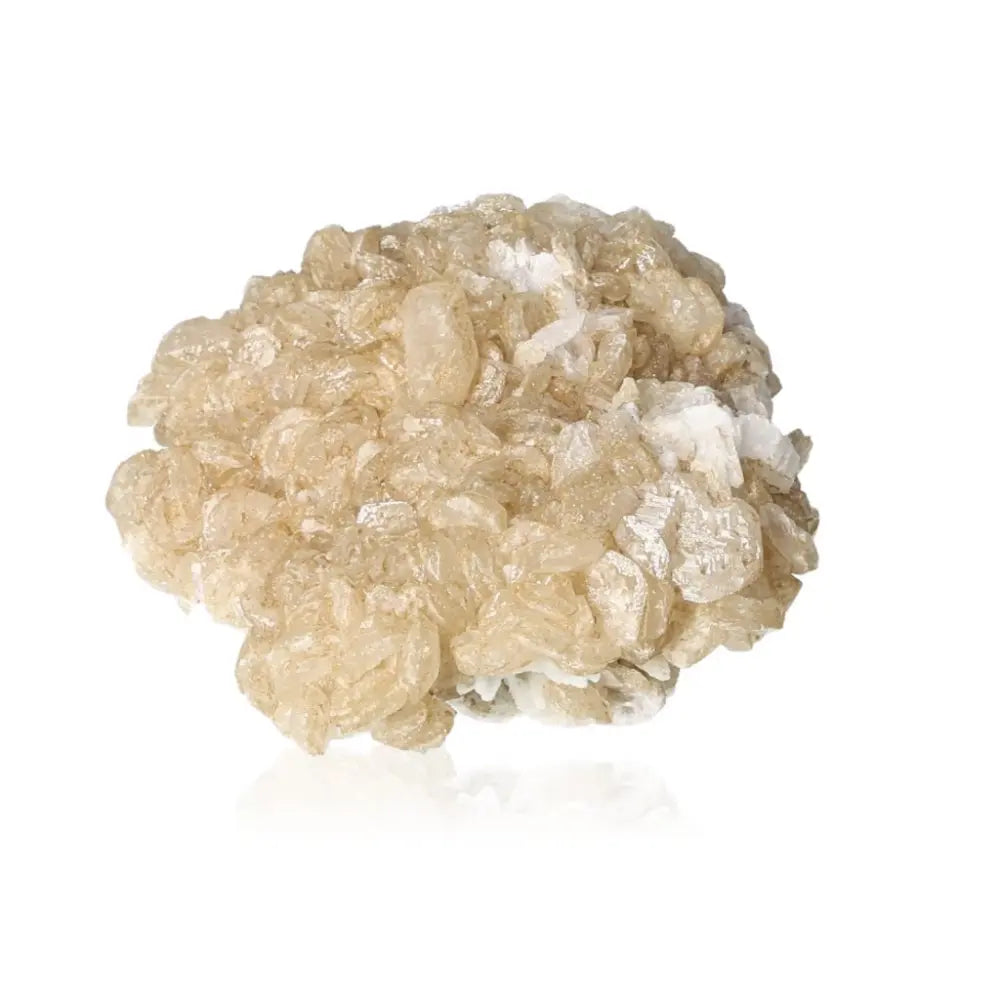 Natural Stilbite crystal cluster from Sylvia Crystals, known for calming mind, opening heart, and inspiring creativity.