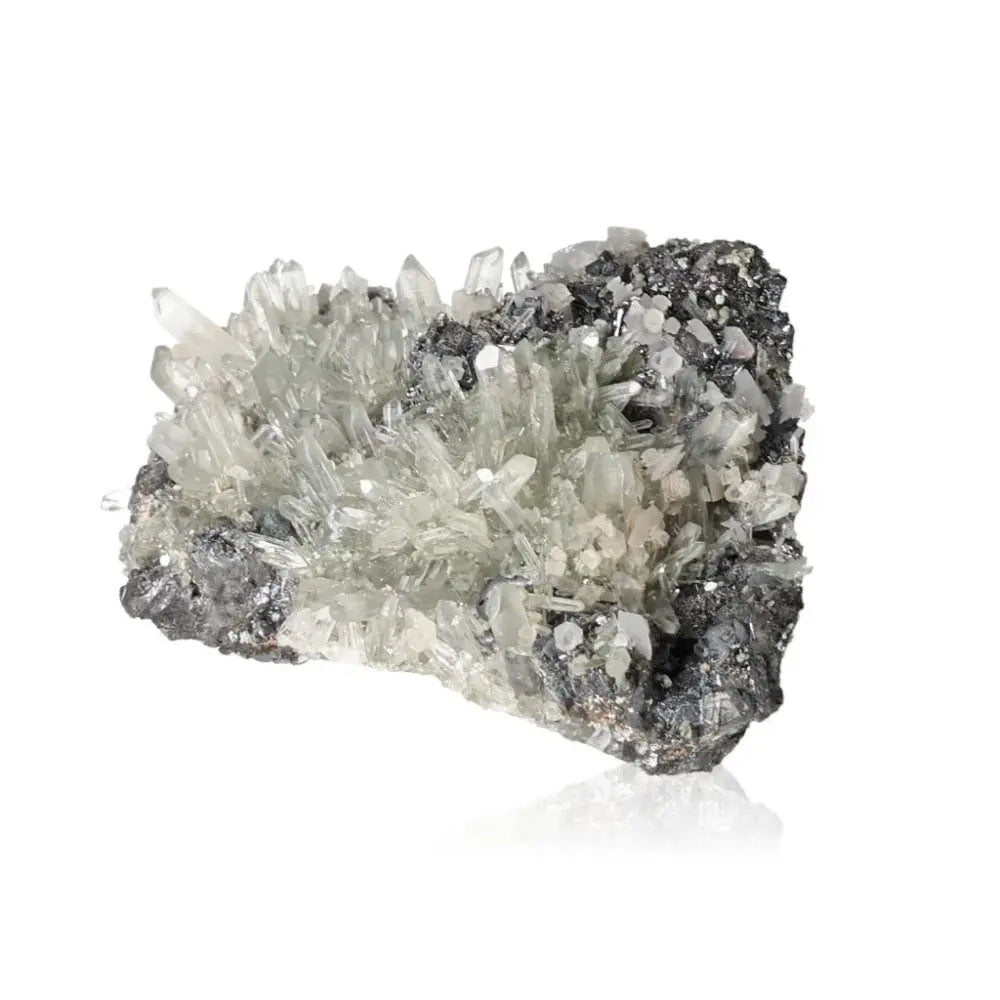 Quartz with Galena crystal showcasing its mesmerizing clarity and metallic luster, perfect for elevating any space with elegance.