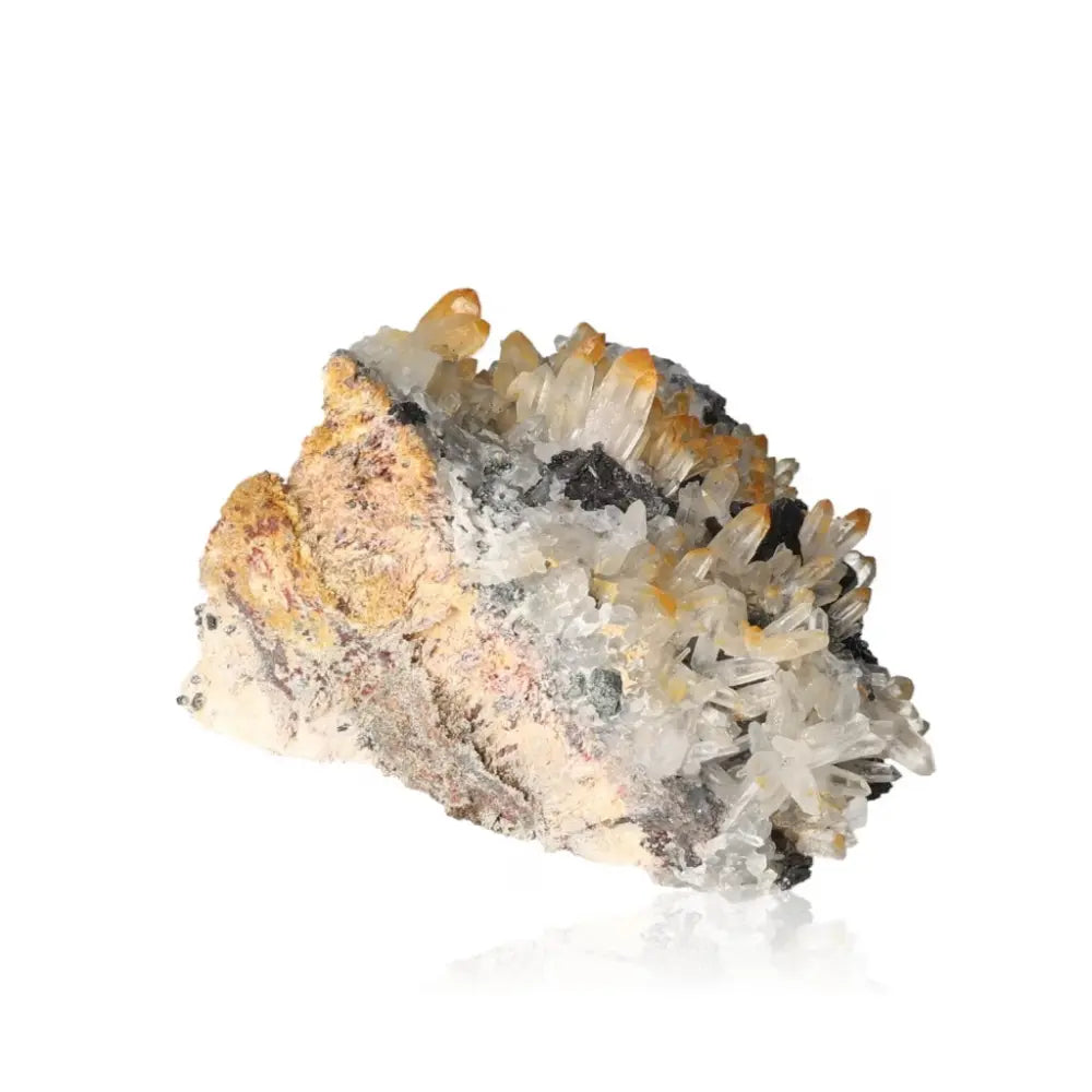 Galena with sphalerite and quartz with limonite mineral formation showcasing intricate details and textures.
