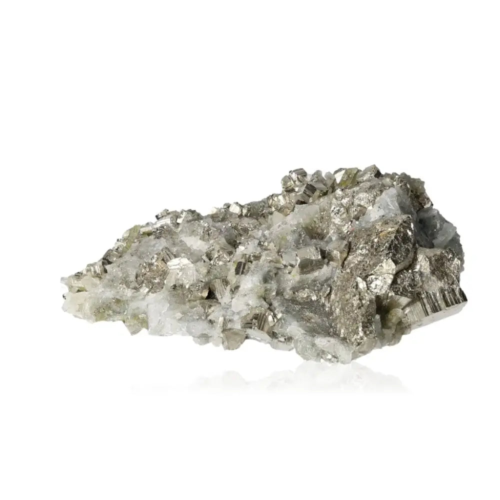 Marcasite with Quartz and Pyrite crystal showcasing metallic luster and grounding energy.