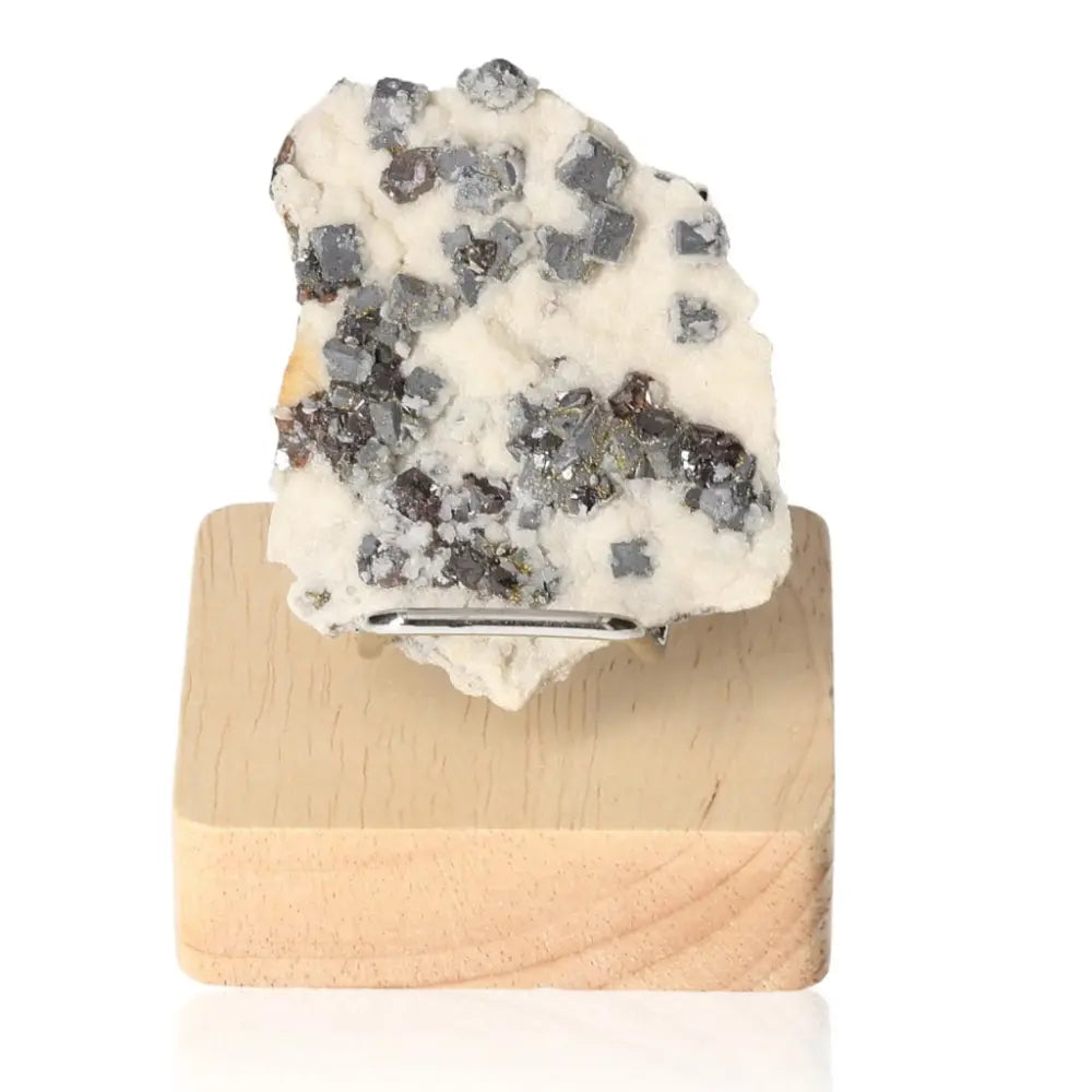 Sphalerite on Quartz displayed on wooden stand, showcasing vibrant hues and natural elegance, perfect for collectors and energy enthusiasts.