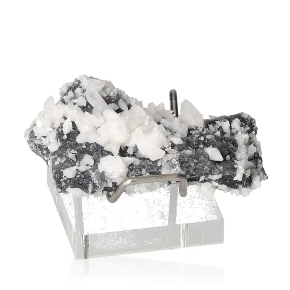 Quartz on Galena crystal, showcasing clear quartz atop metallic galena, perfect for home decor and spiritual harmony.