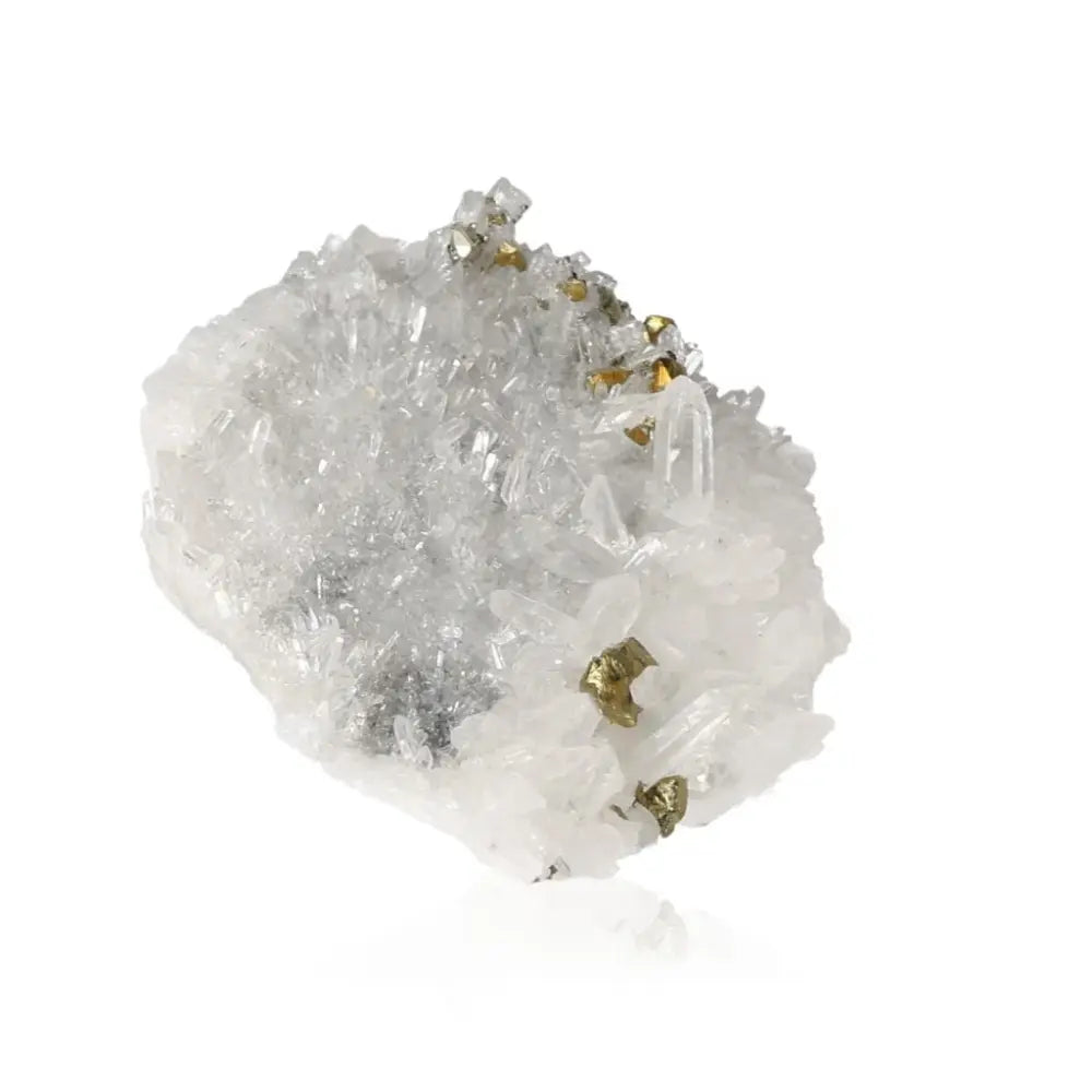 Chalcopyrite and Quartz crystal formation showcasing iridescent glow and clarity, ideal for spiritual and emotional enhancement.