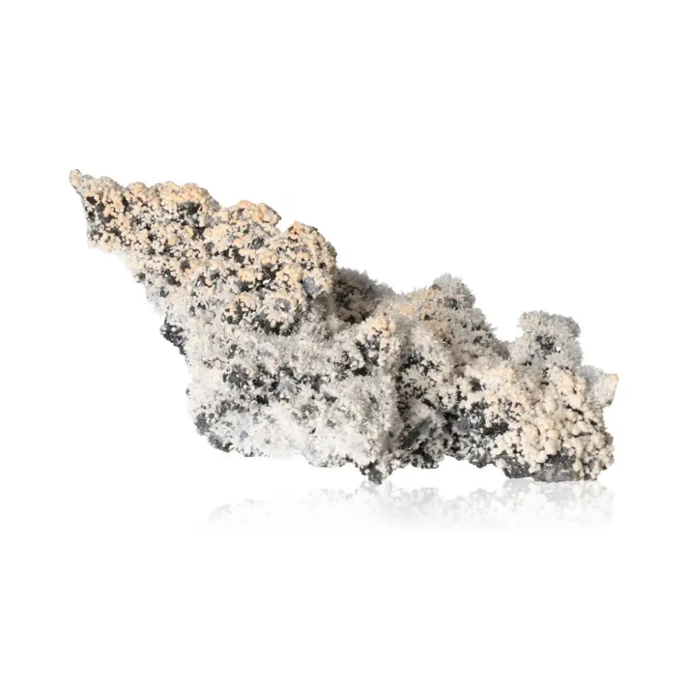 Galena with Quartz and Calcite mineral specimen showcasing metallic luster and natural elegance.
