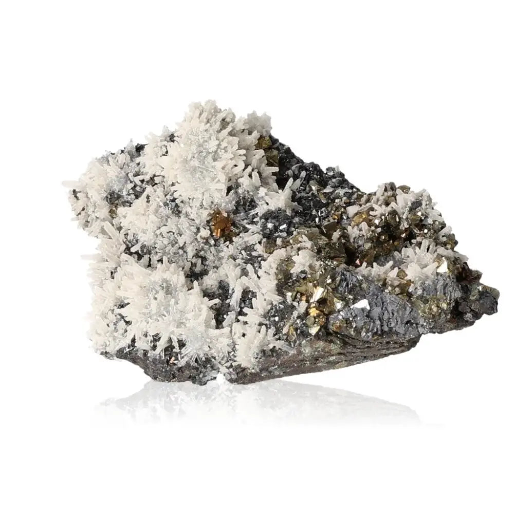Galena with Quartz, Calcite, and Marcasite specimen showcasing metallic sheen and crystal formations.