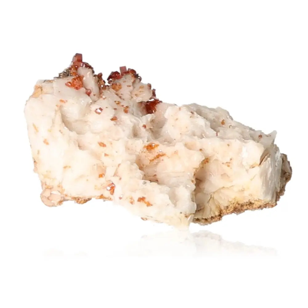 Close-up of a vanadinite crystal, showcasing vibrant red hues and unique formations, perfect for collectors and enhancing focus.