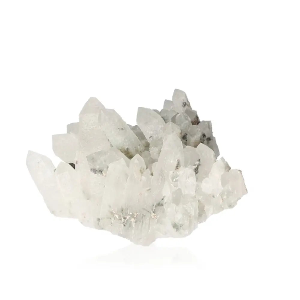 Clear quartz crystal cluster showcasing its energy-enhancing properties and brilliant sparkle for a harmonious environment.