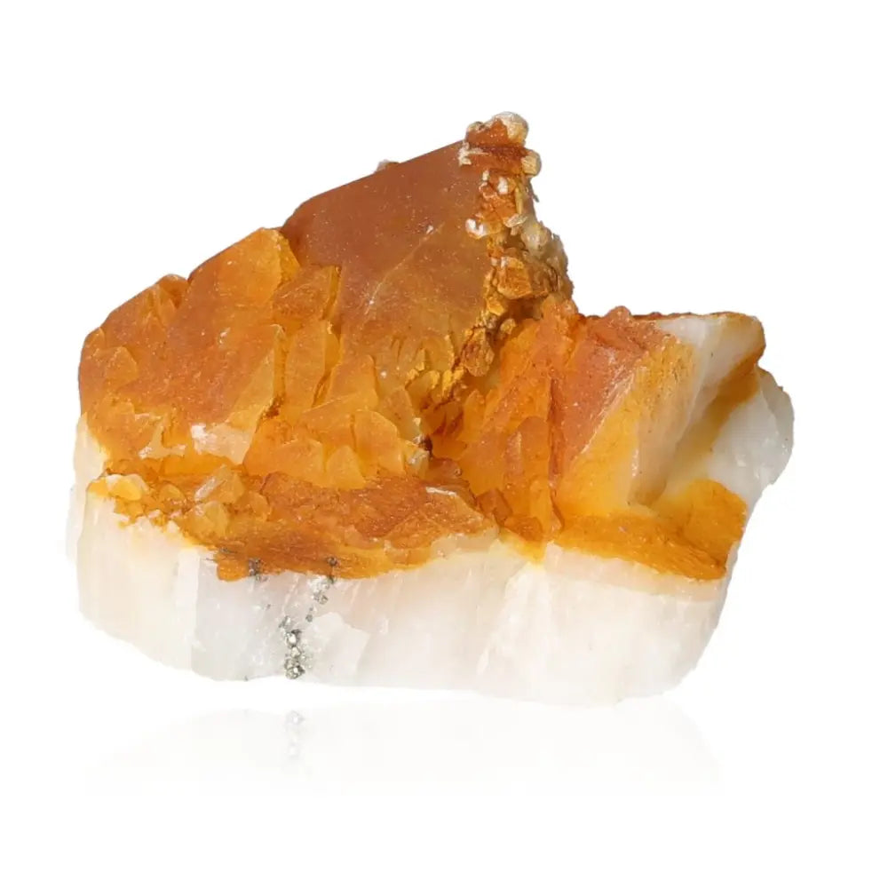 Milky Quartz with Lemonite crystal showcasing orange and white hues, featuring unique lemonite inclusions from Sylvia Crystals.