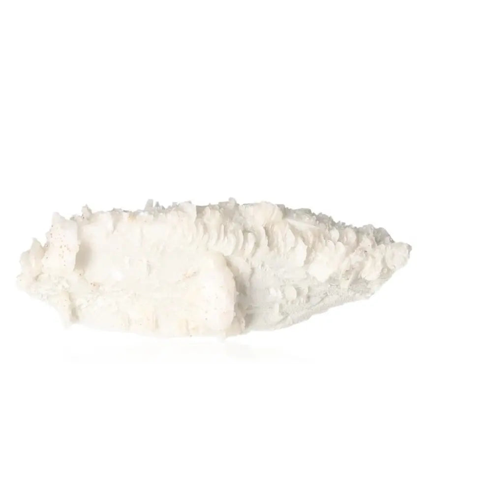White quartz crystal with rough texture, known for enhancing energy flow, balance, and clarity in meditation practices.