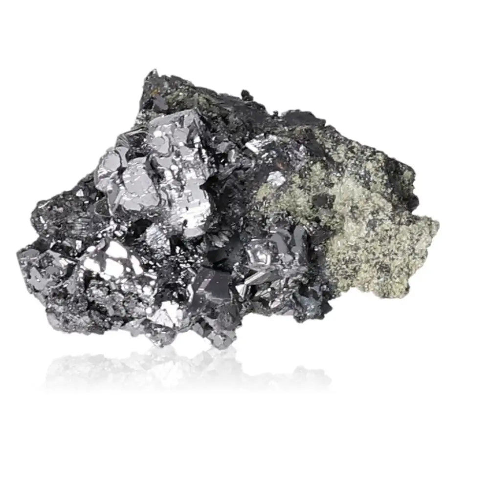 Galena mineral specimen showcasing its metallic luster and grounding properties for mindful transformation and spiritual balance.