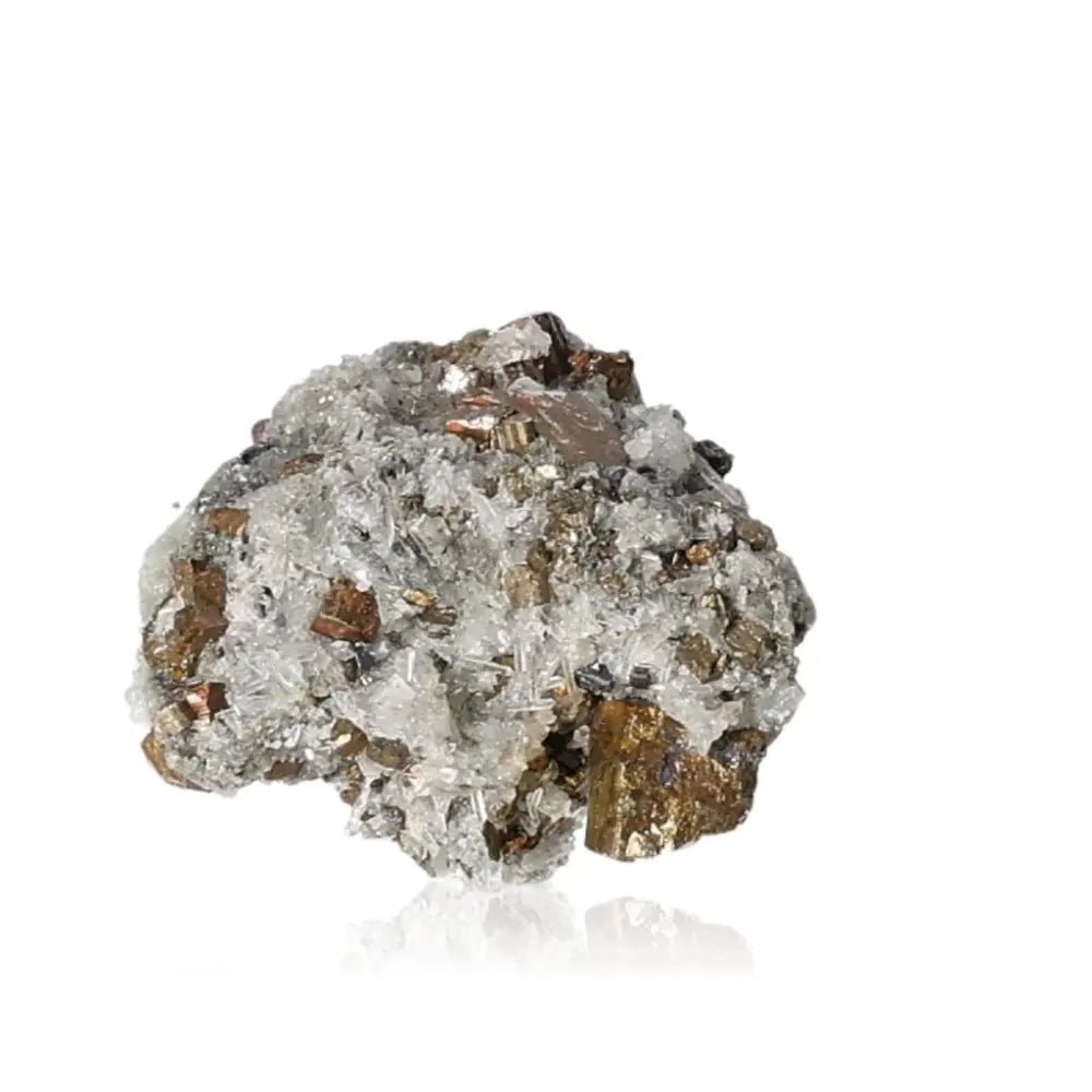 Chalcopyrite healing crystal, known for stress relief and spiritual balance, showcasing natural beauty with shimmering gold and silver hues.