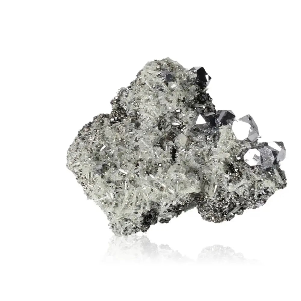 Quartz with Galena stone, showcasing its energy-amplifying properties and luminous silver sheen, a fusion of elegance and mystique.