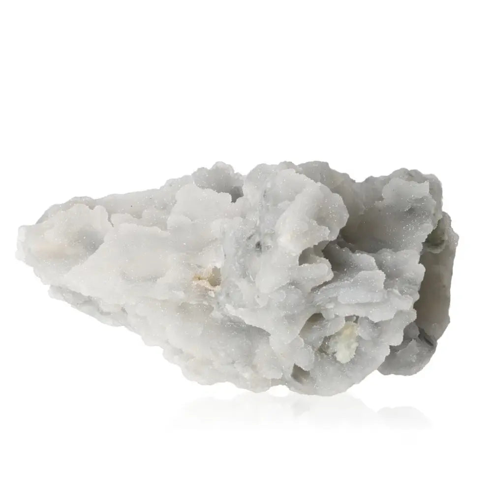 Chalcedony gemstone showcasing its soothing white texture and calming energy, ideal for harmony, communication, and emotional healing.