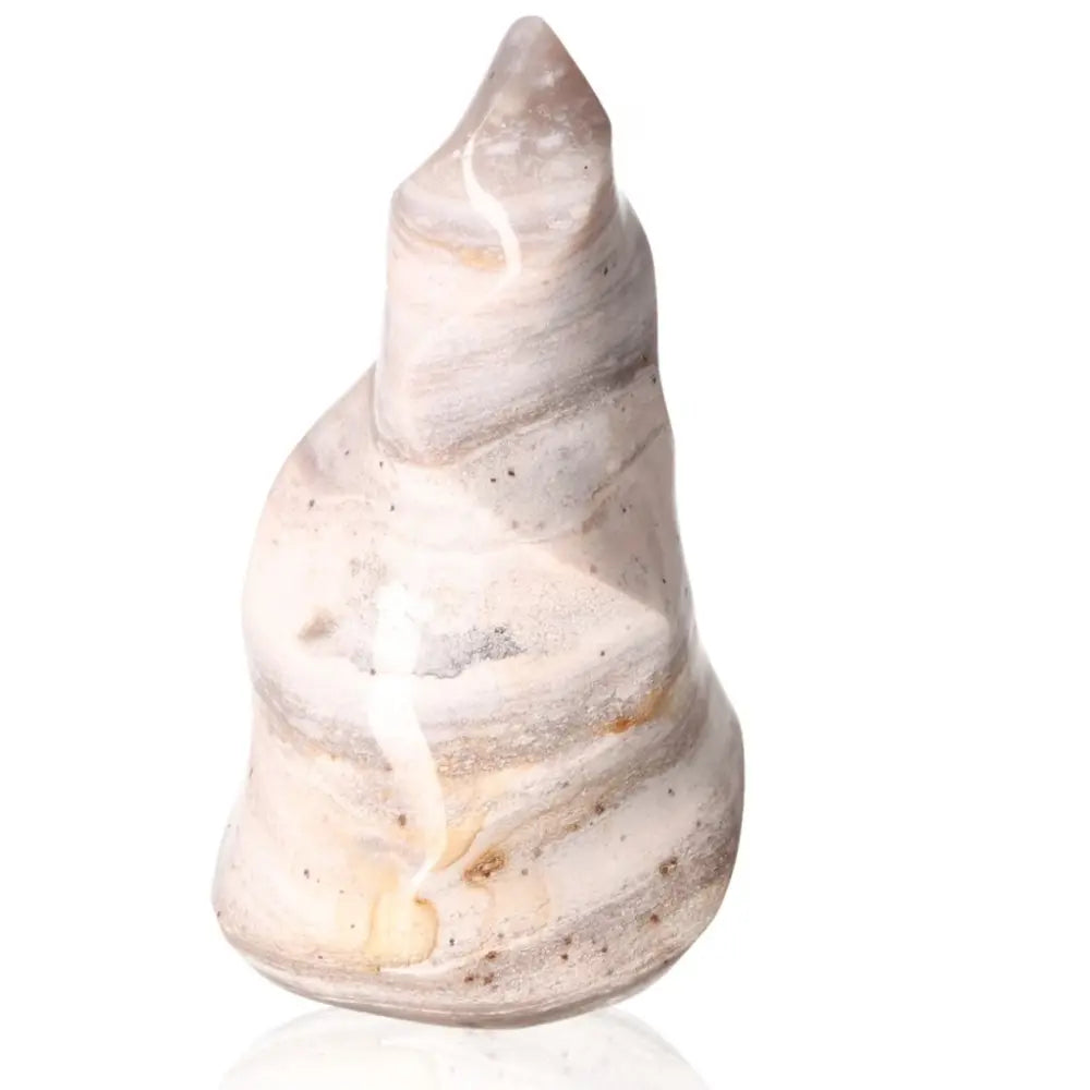 Hand-carved Jasper Flame from Sylvia Crystals, showcasing oceanic hues and fostering tranquility and spiritual harmony.