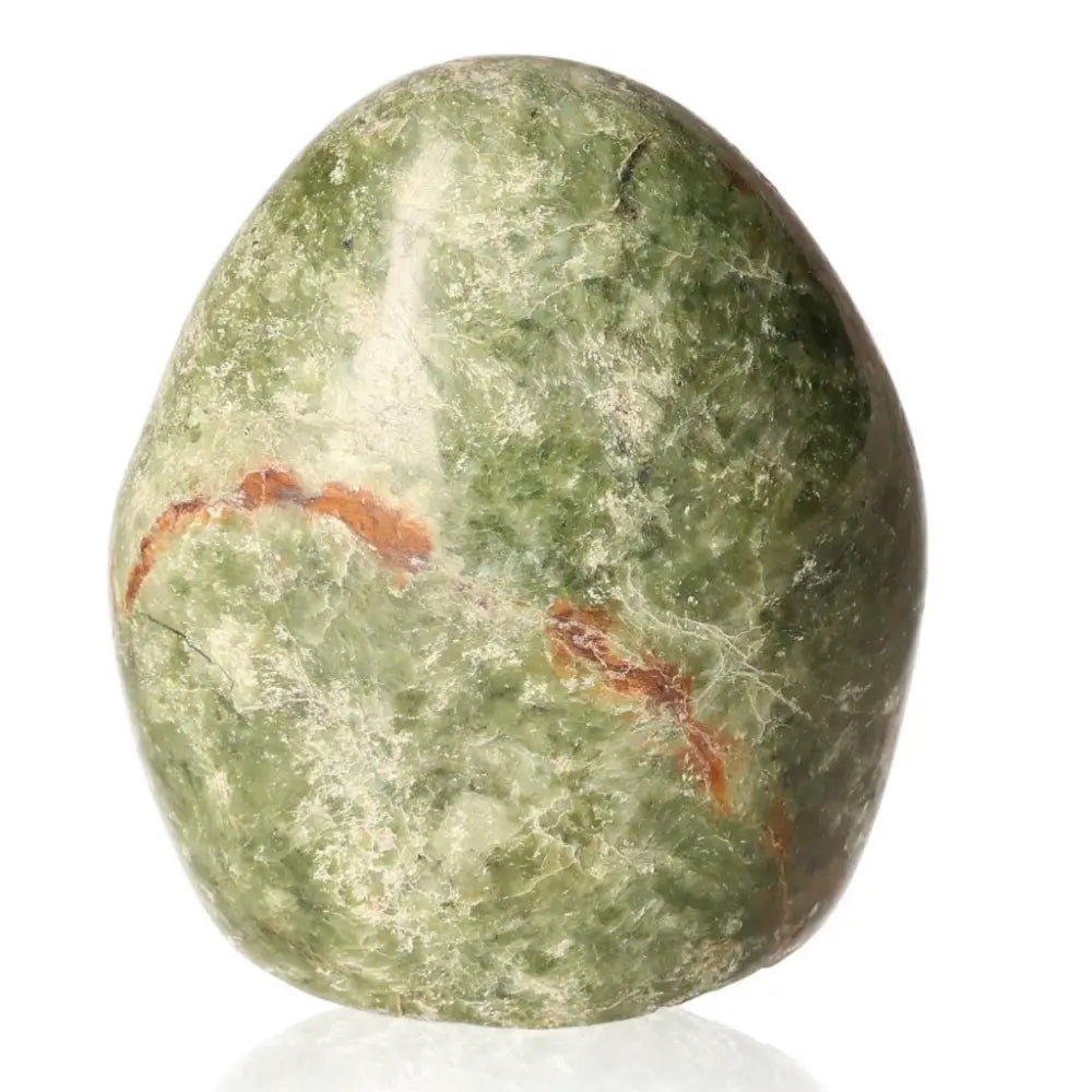Chrysoprase free form stone with apple-green color, promoting joy and emotional healing through Heart Chakra activation.