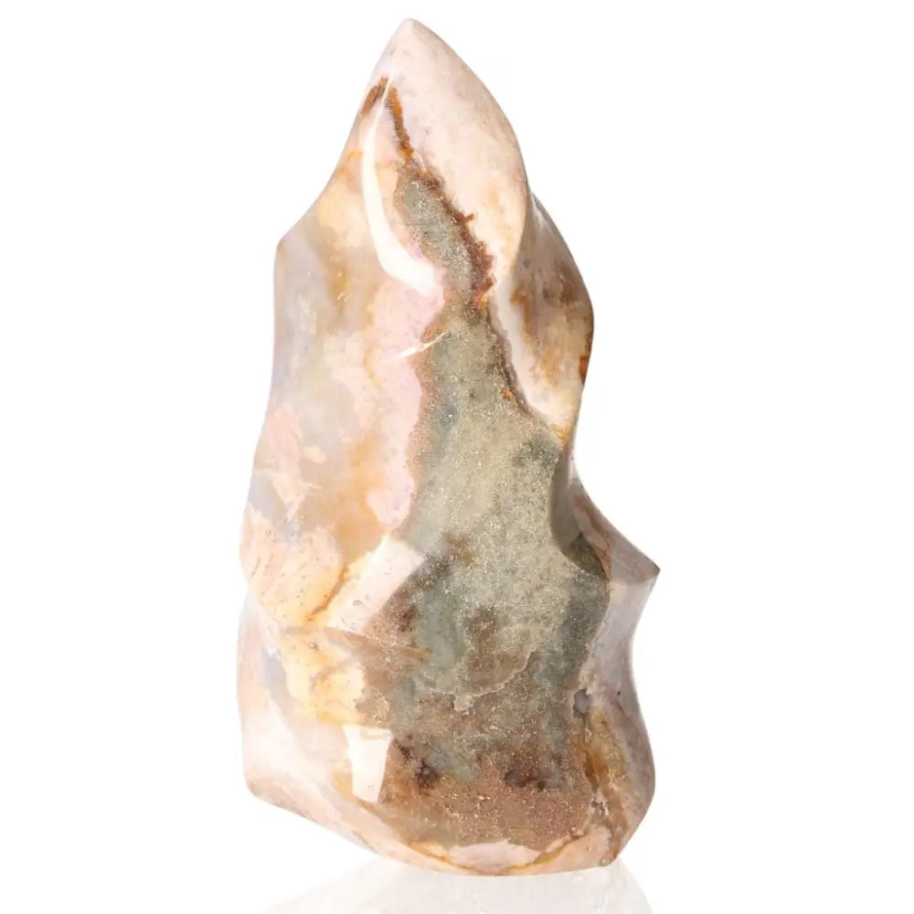 Ocean Jasper Flame crystal with earthy swirls, known for spiritual enrichment and connecting to the mystical realm.