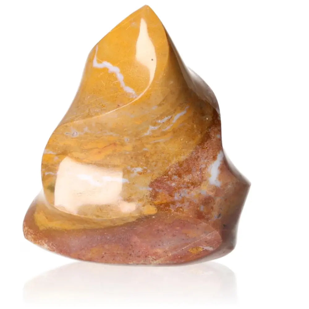 Polychrome Jasper Flame showcasing vibrant shades of red, orange, brown, and green with a unique banded appearance.