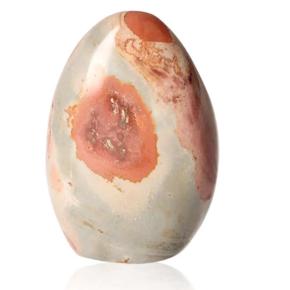 Polychrome Jasper Free Form stone displaying vibrant hues of red, orange, and grey, also known as Desert Jasper.