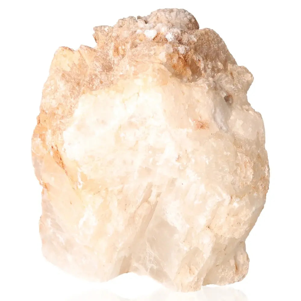 Raw selenite crystal with a natural and rugged appearance, showcasing its translucent quality.
