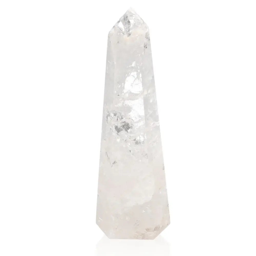 Lemurian Quartz Obelisk by Sylvia Crystals, showcasing its natural clarity and luxury design. Ideal for enhancing any space.