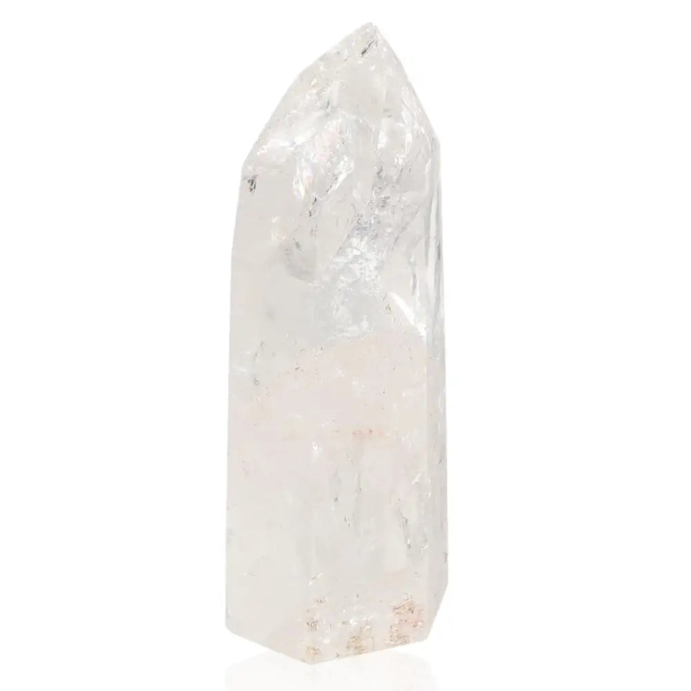 Lemurian Quartz Obelisk showcasing clarity and brilliance, perfect for spiritual awakening and enhancing spaces. Sylvia Crystals luxury.