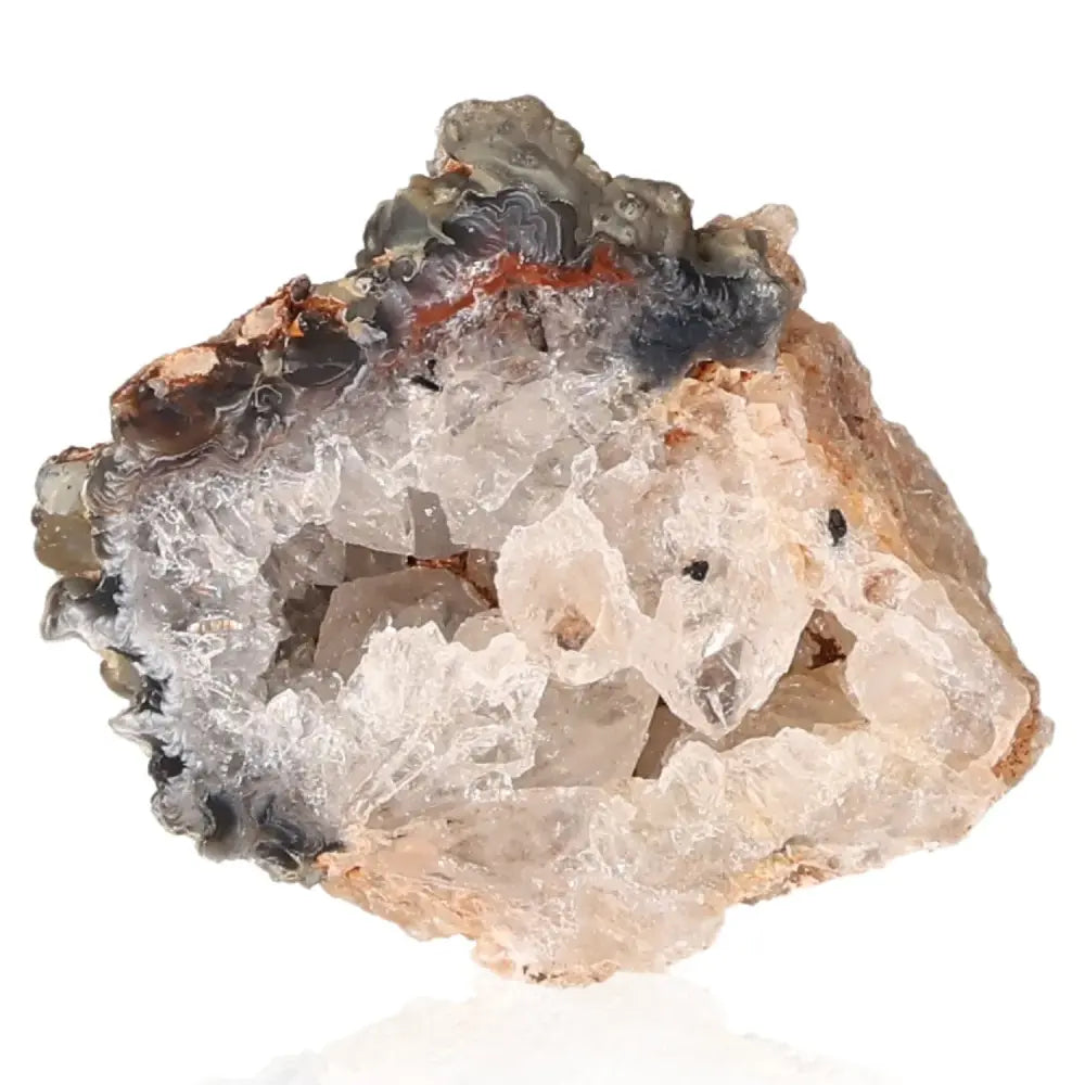 Stunning Mini Agate Geode with crystal formations, offering tranquil energy and unique beauty for home decor and energy balance.