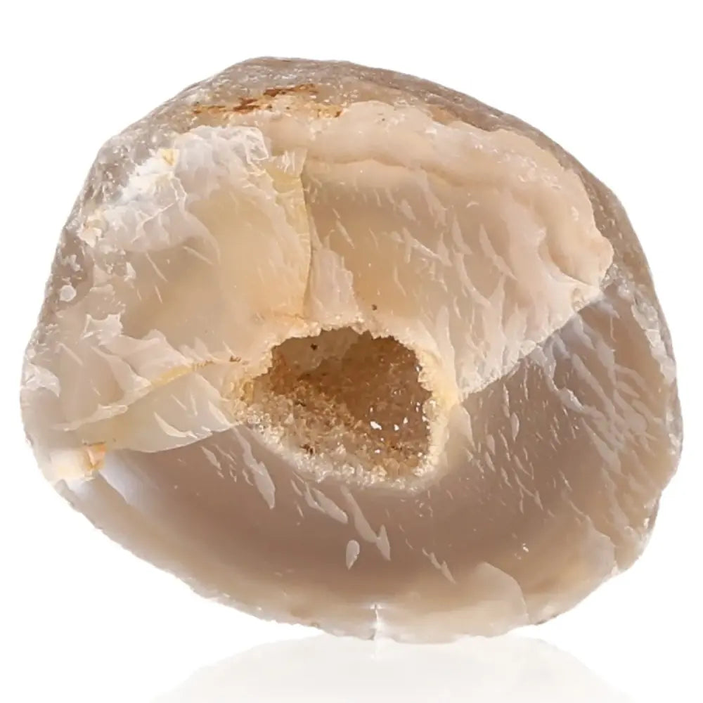 Mini Agate Geode with natural crystalline interior, perfect for enhancing tranquility and beauty in home decor or meditation spaces.