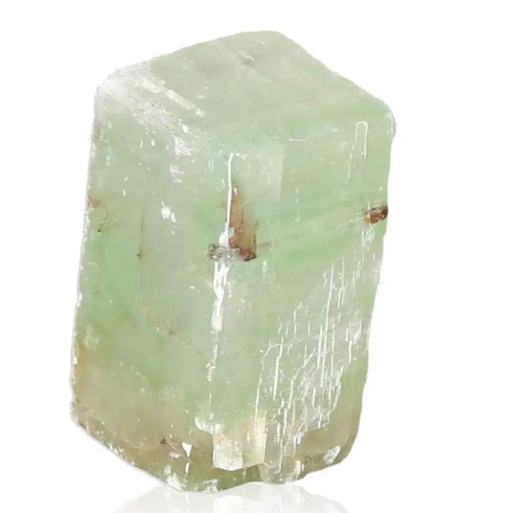 Green Calcite crystal, known for renewal, emotional healing, and heart energy, showcasing its vibrant green hues and natural beauty.